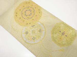 アンティーク　明綴れプラチナ箔　鏡裏に華文模様織り出し袋帯(材料)